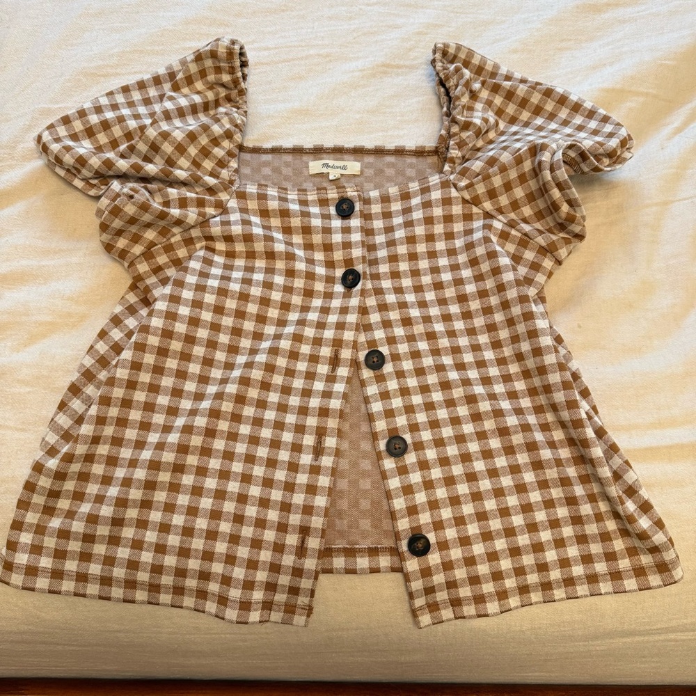 Madewell Tan Checkered Blouse